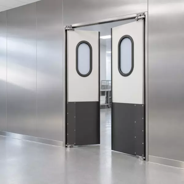 Жесткая маятниковая распашная дверь двустворчатая из сэндвич панелей 280*160